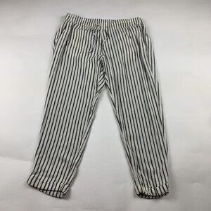 Old Navy Black Striped Linen Blend Pull On Ankle Pant M
